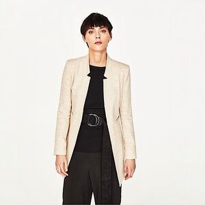 Zara beige inverted lapel collar frock coat